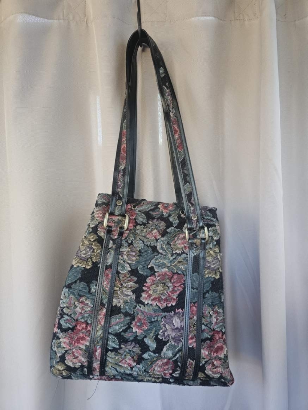 Vintage OSCAR DE LA RENTA Floral Tapestry Shoulder Bag with Leather Trim - Multi - Picture 2 of 7